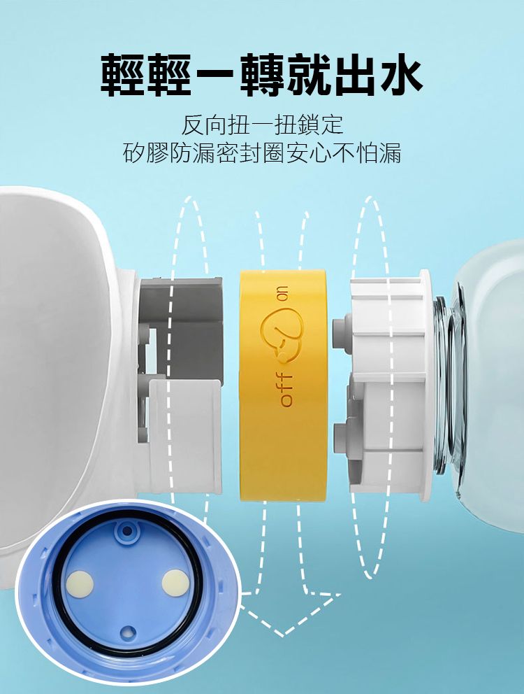 輕輕轉就出水反向扭一扭鎖定矽膠防漏密封圈安心不怕漏off