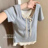 正肩修飾假兩件設計感上衣 | 小香風氣質短袖T恤 夏季顯瘦百搭款
