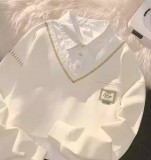 dops大樸自製不一樣的情侶裝假兩件奶油杏色polo領長短上衣