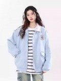 AONW美式复古仿麂皮刺绣外套女春季宽松休闲百搭情侣装夹克上衣