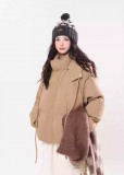 AONW冬季新款韓系潮牌肌理感短版連帽棉服外套女保暖加厚寬鬆棉衣