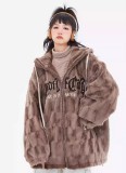 AONW原Dops大樸自製美式復古仿羊羔毛女棉衣2024冬季加絨連帽外套