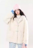 AONW冬季奶呼呼牛角扣連帽羊羔毛外套女仿羊羔絨寬鬆甜美棉服棉衣
