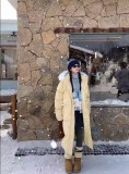 AONW冬季新款毛領中長版棉服外套女氛圍感加厚保暖寬鬆麵包服棉衣