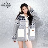 AONW美式復古冬季氛圍感羊羔絨口袋紐帶開襟衫棉服外套女情侶棉衣潮