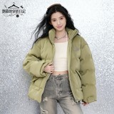 AONW冬季新款潮牌紋理感微光皮棉衣女寬鬆街頭高級感棉服防風外套