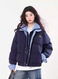 AONW冬季國潮牌羽絨外套女小眾設計感格拼接雙層領寬鬆保暖外套