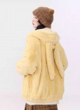 AONW秋冬新款寬鬆慵懶甜美風仿羊羔毛絨兔耳朵連帽棉衣棉服女外套