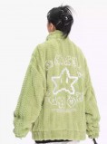 AONW秋冬新款美式復古國潮牌仿羊毛羔女星圖案棉衣保暖棉衣外套