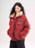 AONW美式复古巴恩风翻领棉服女冬季麂皮绒棉衣宽松加厚外套棉袄潮