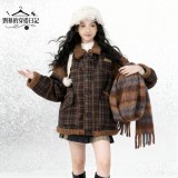 AONW秋冬新款復古格紋仿羊羔毛棉服外套女寬鬆小眾美拉德