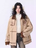 AONW秋冬新款美式復古麂皮絨仿羊羔毛寬鬆皮毛一體棉衣棉服女外套