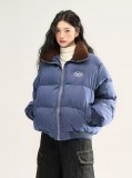 AONW美式复古撞色羊羔绒翻领棉服外套女秋冬季保暖小个子短款棉衣