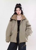 AONW復古巴恩風立領輪廓設計感棉服外套女冬季加厚寬鬆麵包服潮
