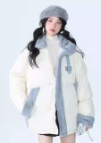AONW秋冬新款小眾設計感甜美風拼接加厚保暖寬鬆棉衣棉服女外套