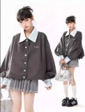 AONW高级感假两件花苞夹克女拼接翻领短外套秋季新款设计感上衣潮