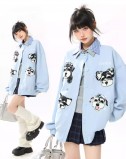 AONW卡通小狗刺绣开衫卫衣女秋季新款宽松慵懒风设计感外套上衣