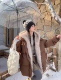 AONW美式復古可拆卸連帽羽絨衣寬鬆保暖棉服巴恩風外套女冬季潮牌