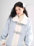 AONW韓系氛圍感毛領麂毛一體厚外套女冬季新款寬鬆加絨棉服棉衣