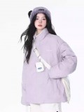 AONW秋冬新國標90絨羽絨外套女美式潮牌純色立領寬鬆情侶外套壓印