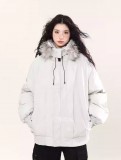 AONW冬季潮牌美式復古工裝可拆式毛領棉衣外套女保暖防風派克棉服