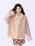 AONW秋冬皮草一體麂皮絨棉服女貴氣高級感內裡仿羊羔毛棉衣外套女