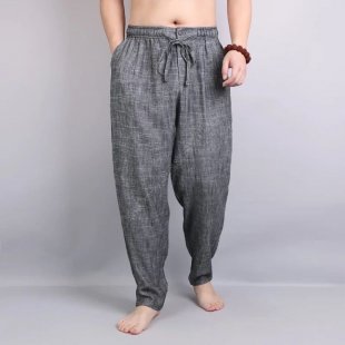 春季 And 夏季 復古 Linen Harem 褲子 男士