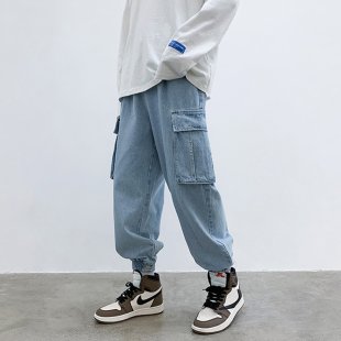 大尺碼 日式 復古 水洗 牛仔褲 男士''s 大 寬鬆 街頭 時尚 品牌 春季 and 秋季 年輕人 工裝褲 褲腳gings